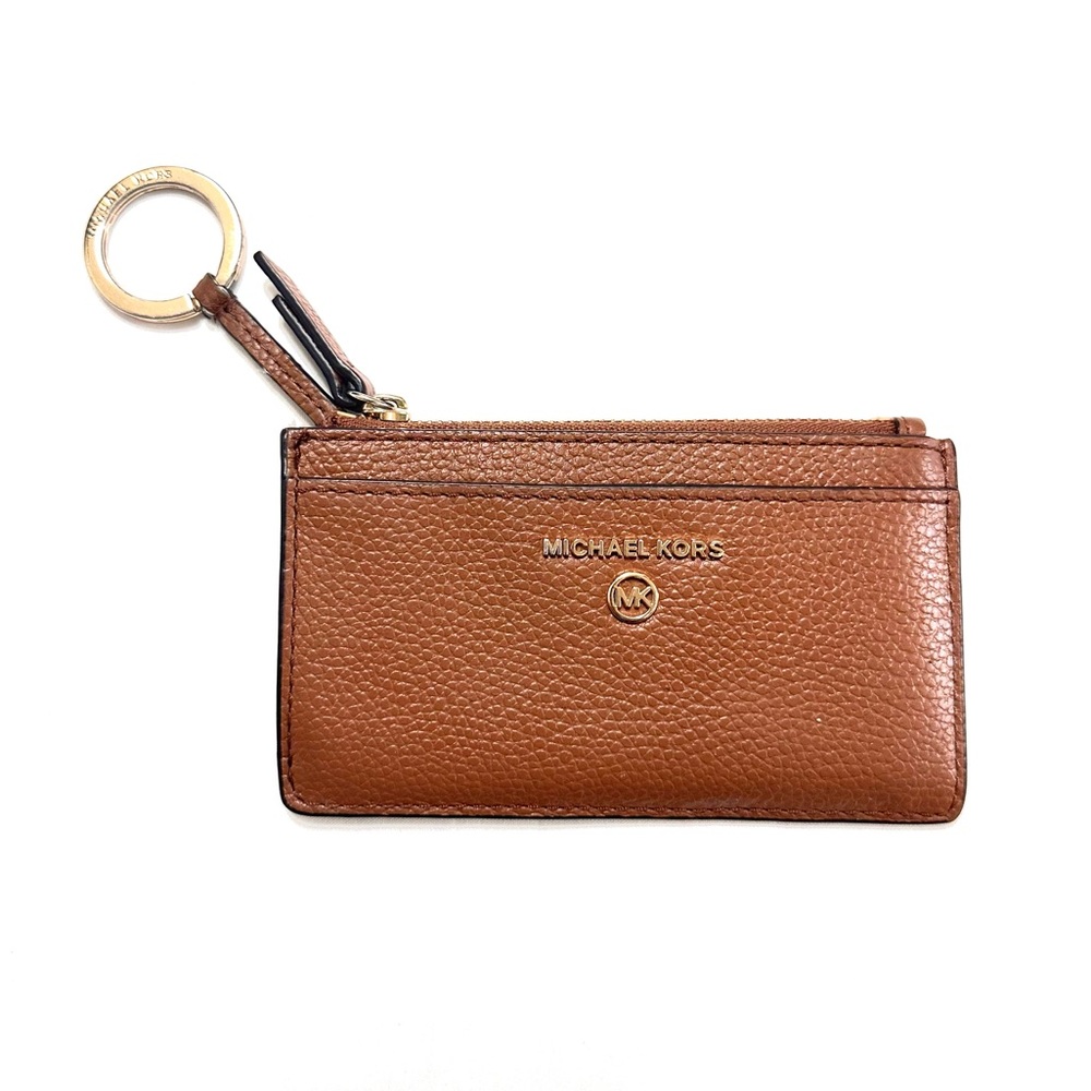 MICHAEL KORS Brown Small Pebbled Leather Card Case